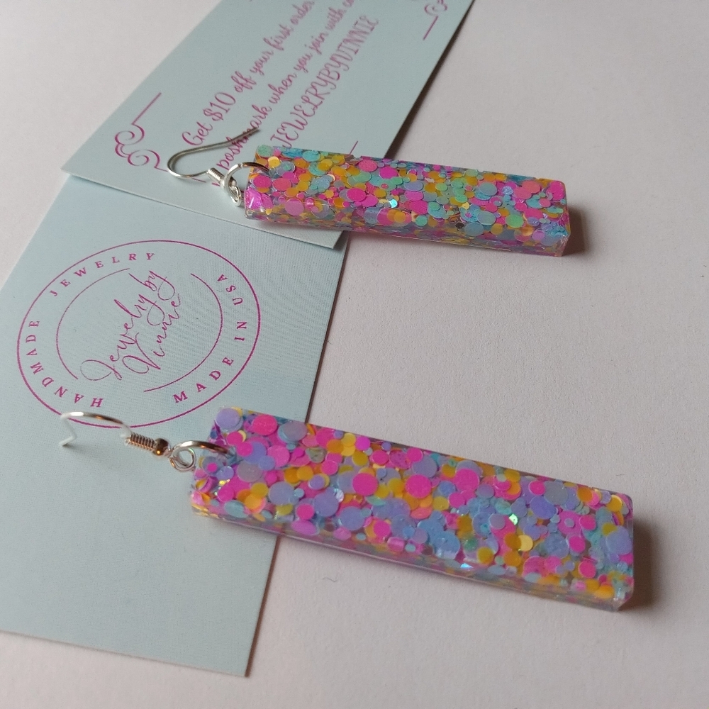 Hand Crafted Multicolor Confetti Earrings - Picture 3 of 5